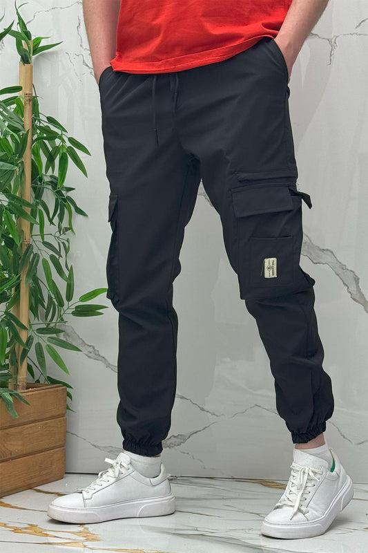 Rahat Erkek Kargo Cepli Pantolon (Dar Kalıp) - Siyah