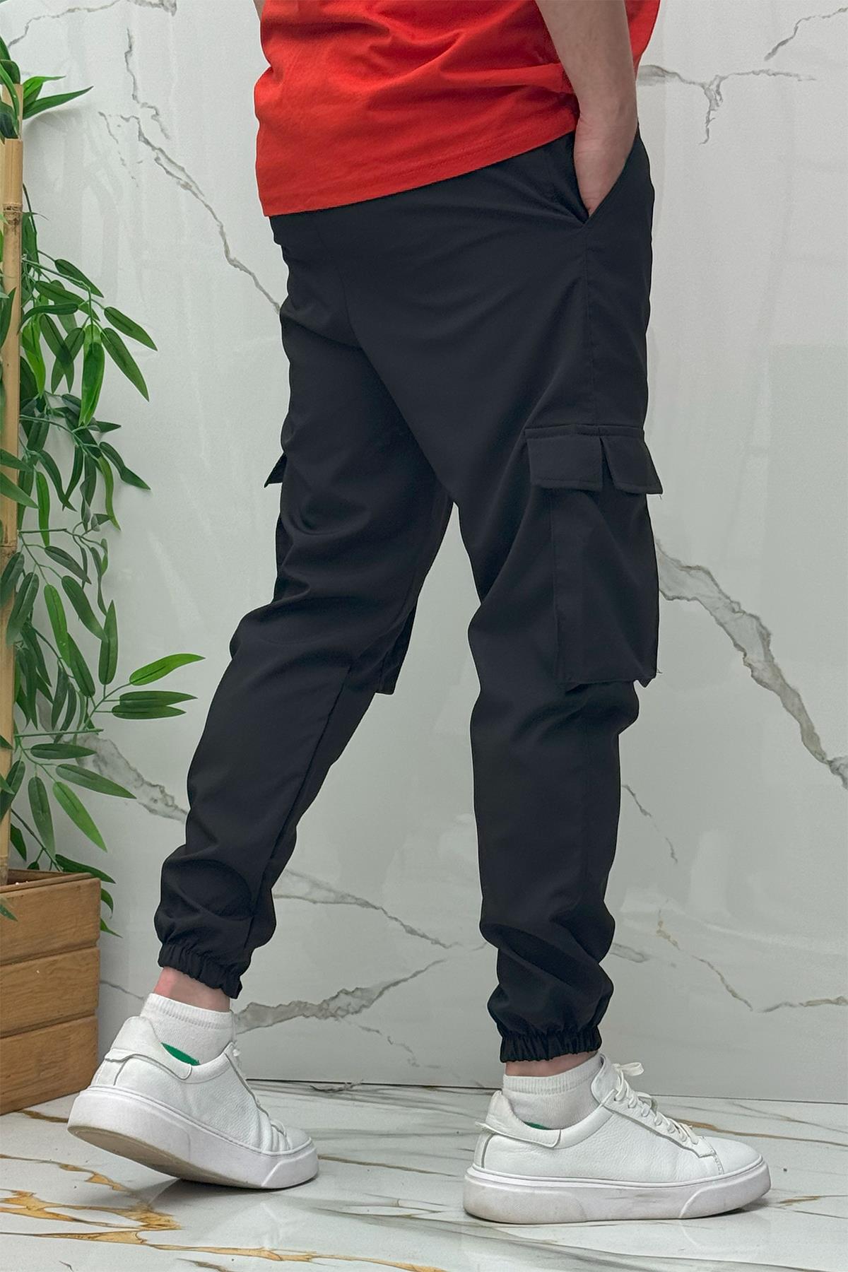 Rahat Erkek Kargo Cepli Pantolon (Dar Kalıp) - Siyah