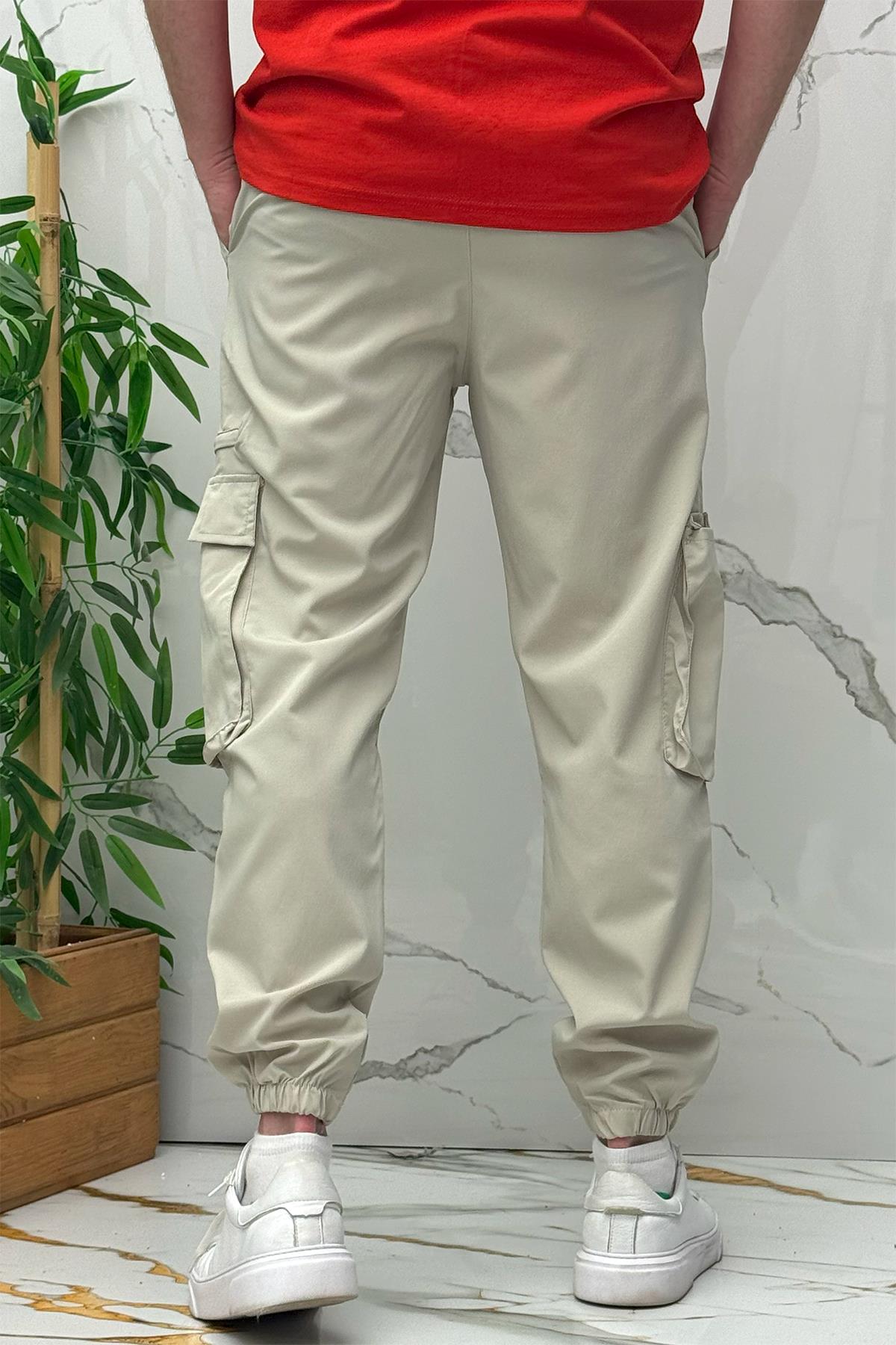 Rahat Erkek Kargo Cepli Pantolon (Dar Kalıp) - Bej
