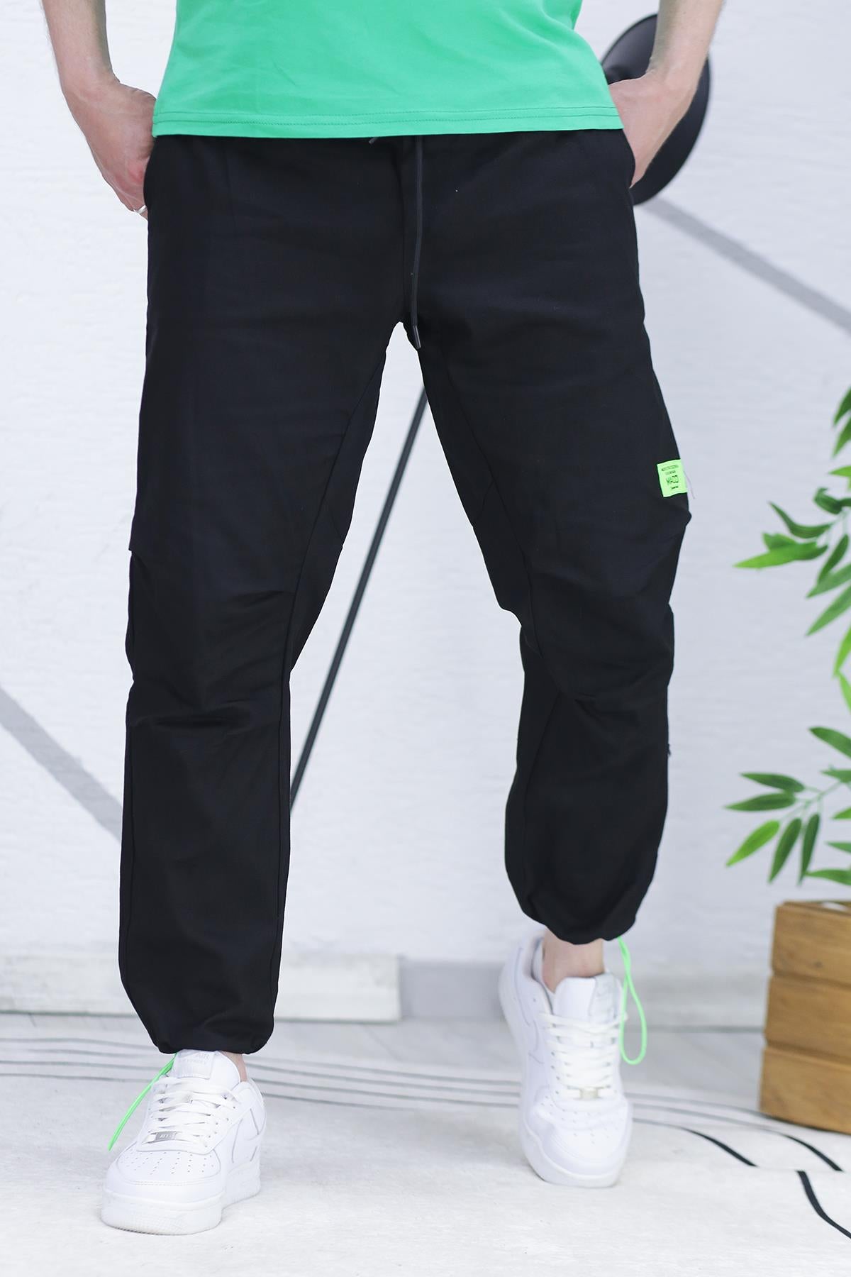 Keten Paçası Lastikli Kargo Pantolon 2 - Siyah