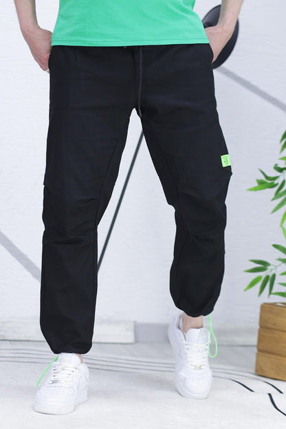 Keten Paçası Lastikli Kargo Pantolon 2 - Siyah