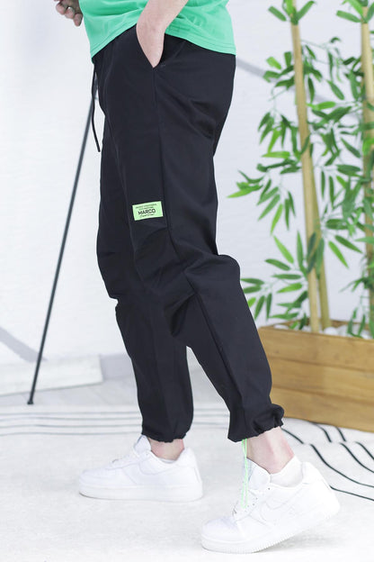 Keten Paçası Lastikli Kargo Pantolon 2 - Siyah