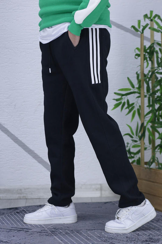 Kışlık 3 İplik İçi Şardonlu Erkek Eşofman Altı Parçalı Düz Paça - Siyah